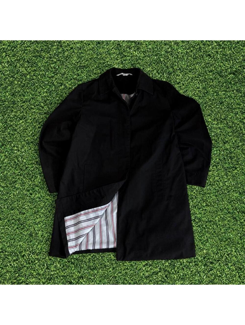Tommy Hilfiger Black Trench Coat Striped Lining Men's Size L